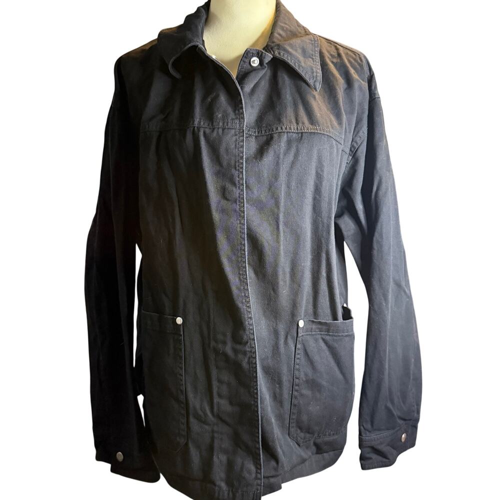 ASOS Design Black Denim Workwear Jacket Oversized Utility Shacket, Women's 12